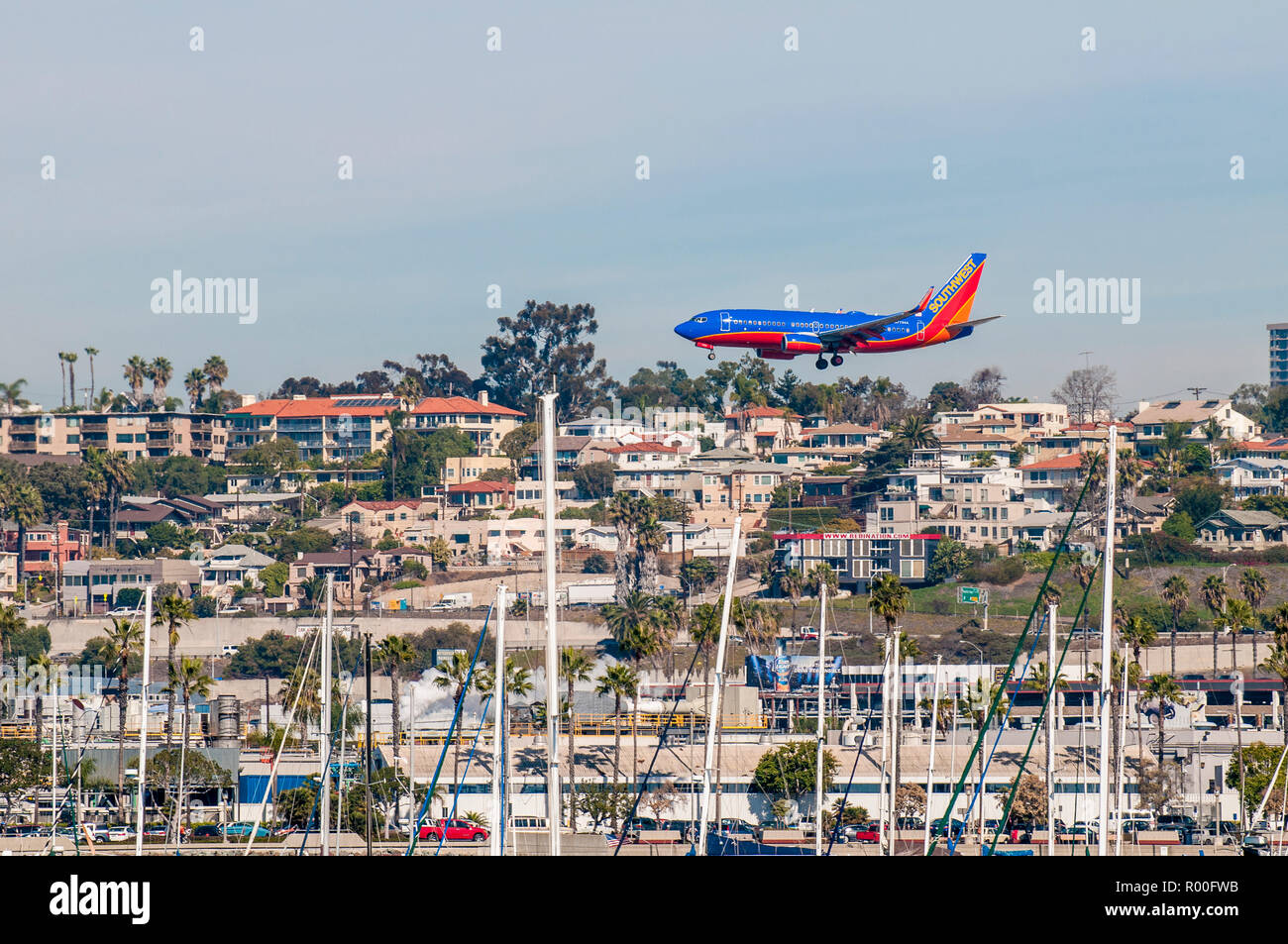 Southwest jet (avión) en el Aeropuerto Internacional de San Diego, San Diego, California. Foto de stock