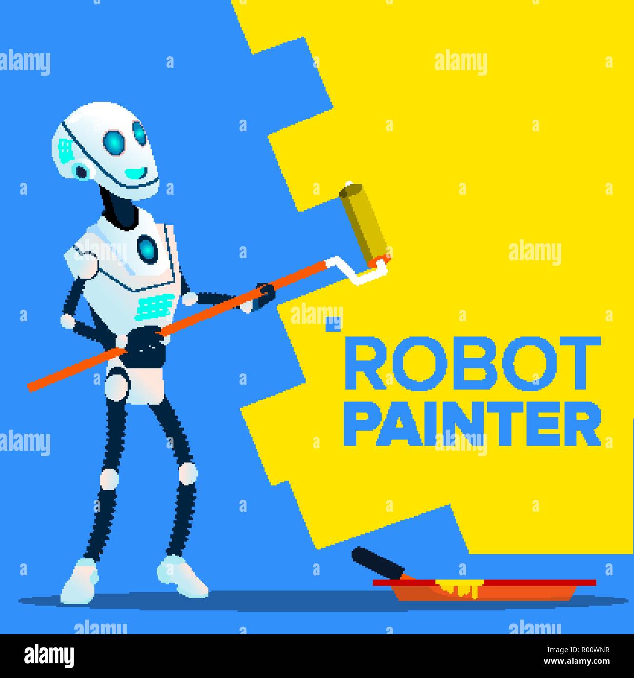 Robot pintor pinta la pared con cepillo de rodillo de Vector. Ilustración  aislada Imagen Vector de stock - Alamy