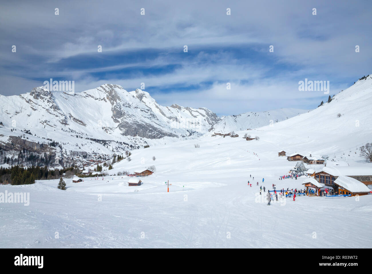 Pistas de esquí para esquiadores, Le Grand-Bornand, Alta Saboya, Francia, Europa, Foto de stock