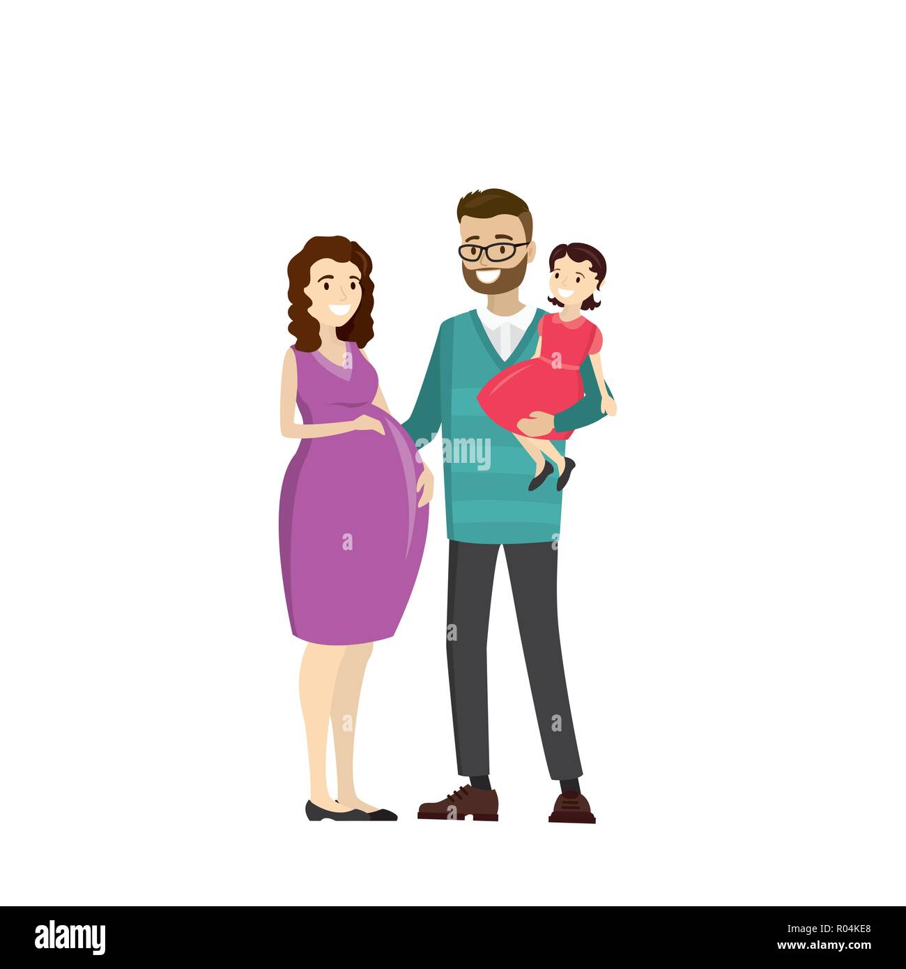 Familia Feliz Padre Madre Hija De Embarazo Aislado Sobre Fondo Blanco Comic Ilustracion Vectorial Imagen Vector De Stock Alamy