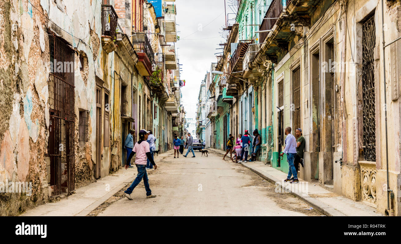 Una típica escena callejera en el centro de La Habana, Cuba, Las Antillas, el Caribe, América Central Foto de stock