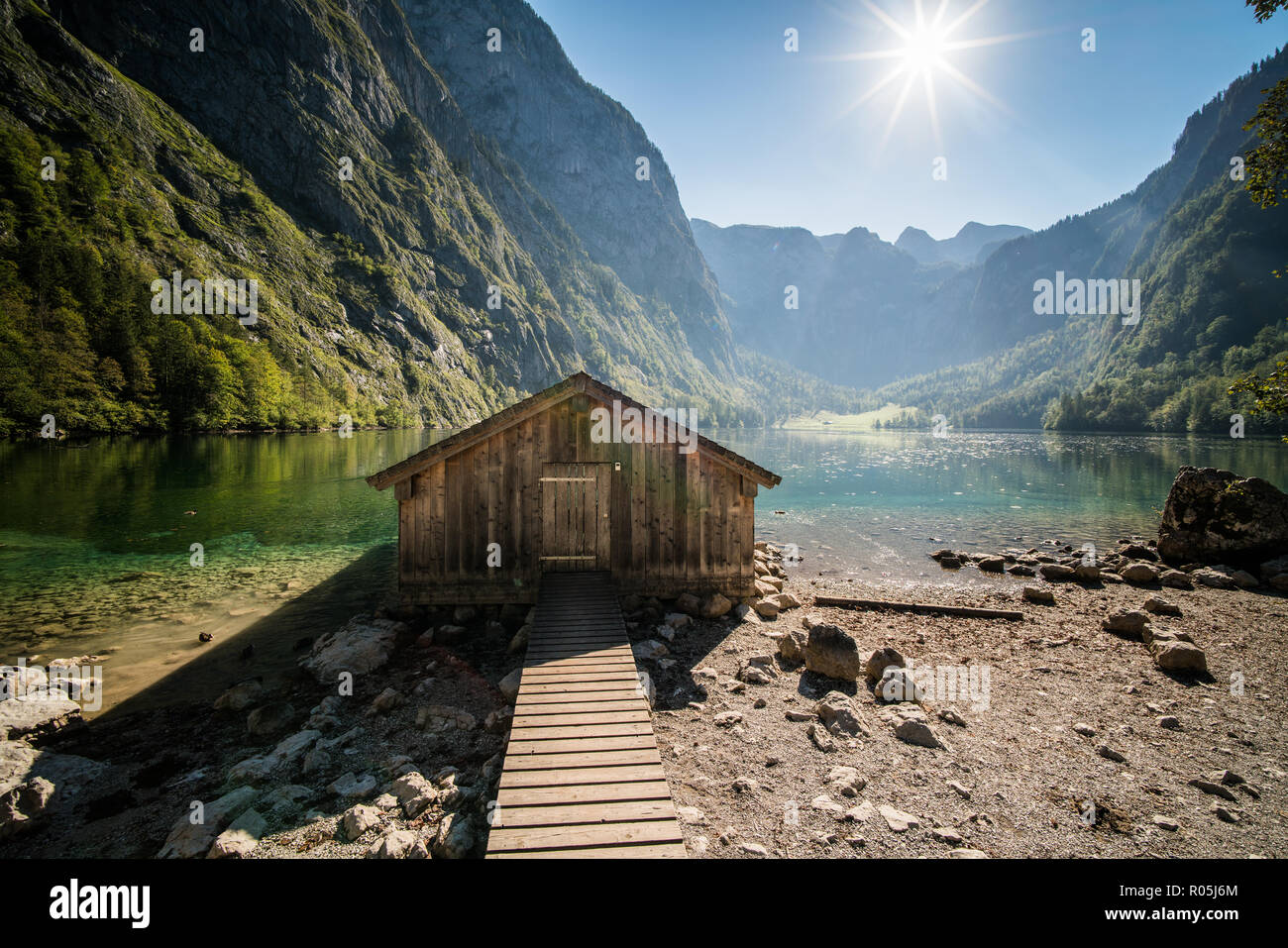 Obersee, Parque Nacional Berchtesgaden, Alemania, Europa. Foto de stock