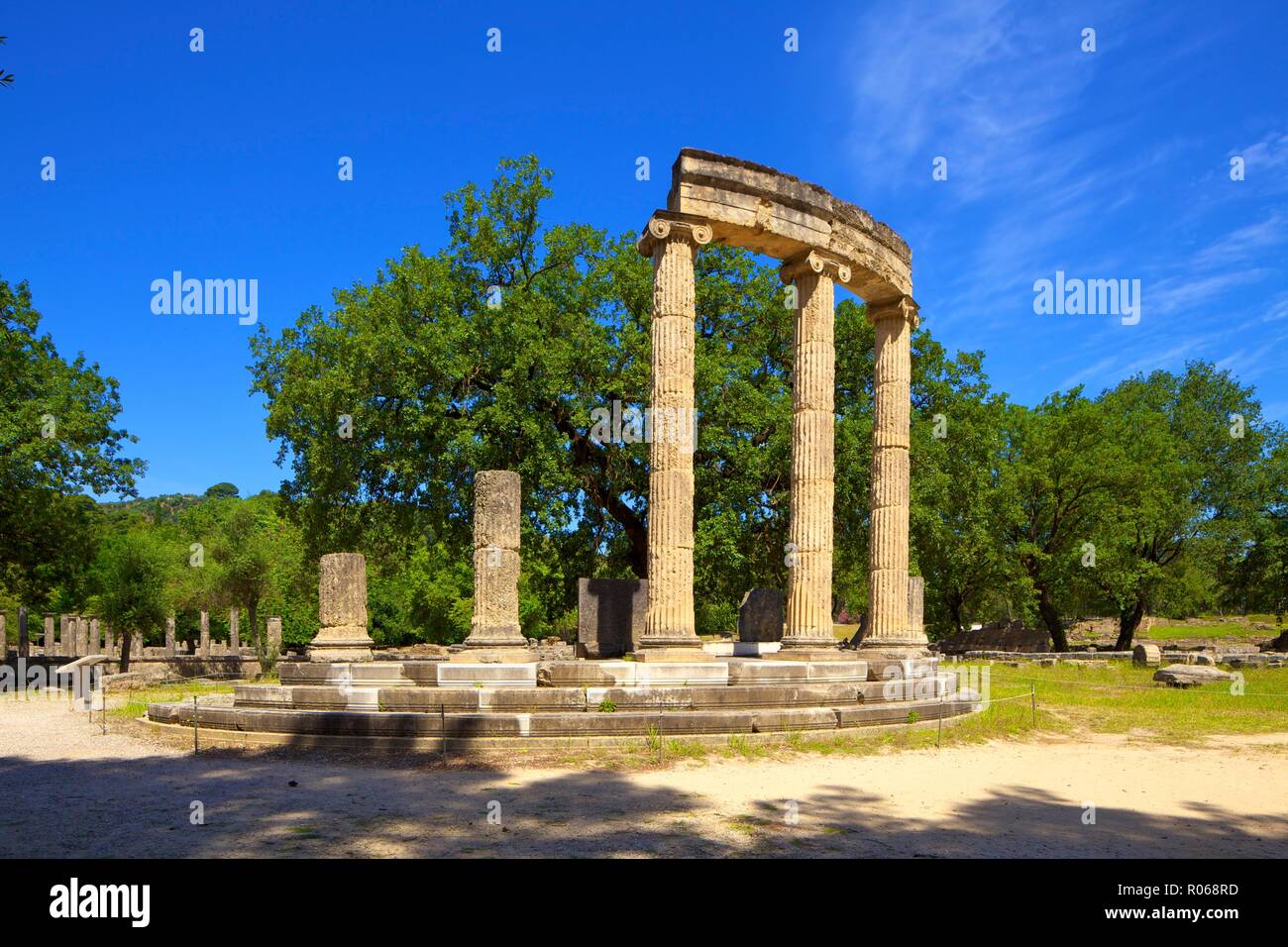 El Philippeion, Olympia, Sitio del Patrimonio Mundial de la UNESCO, Arcadia, el Peloponeso, Grecia, Europa Foto de stock
