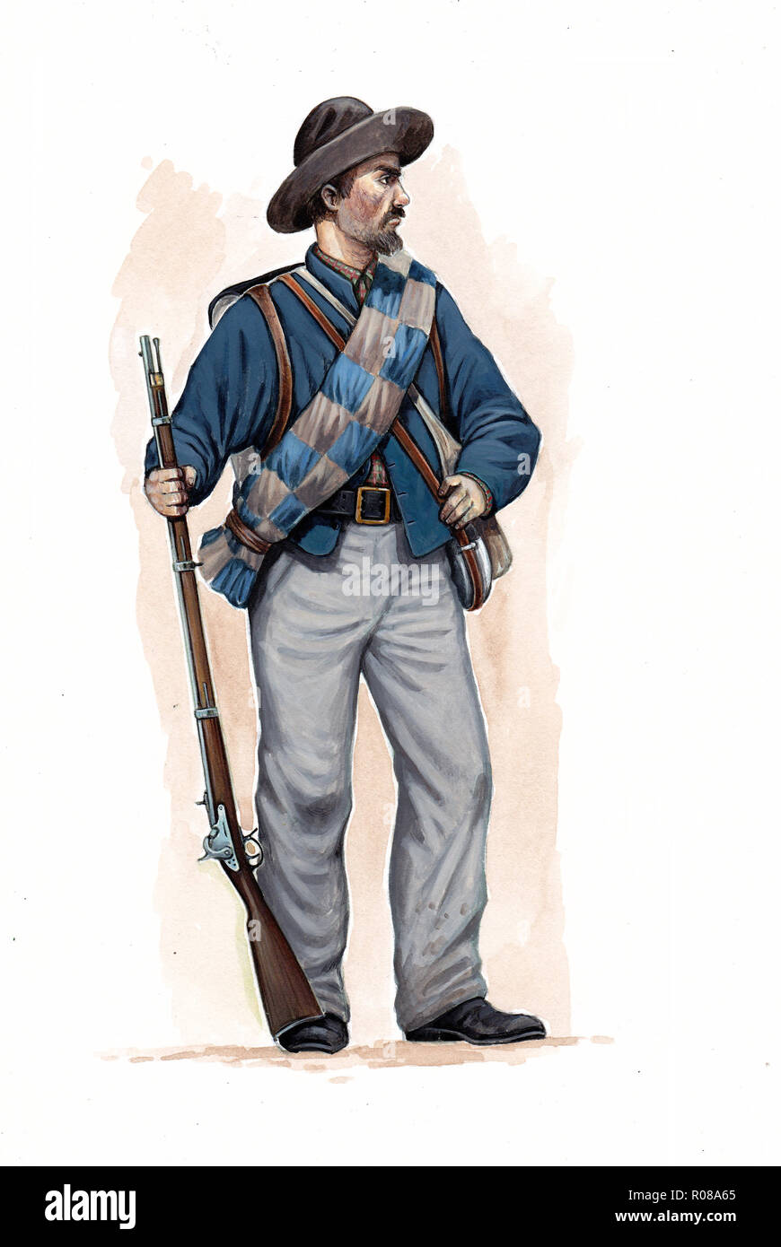 La infantería de los Estados Confederados de América, la Guerra Civil Americana. Ilustración. Foto de stock