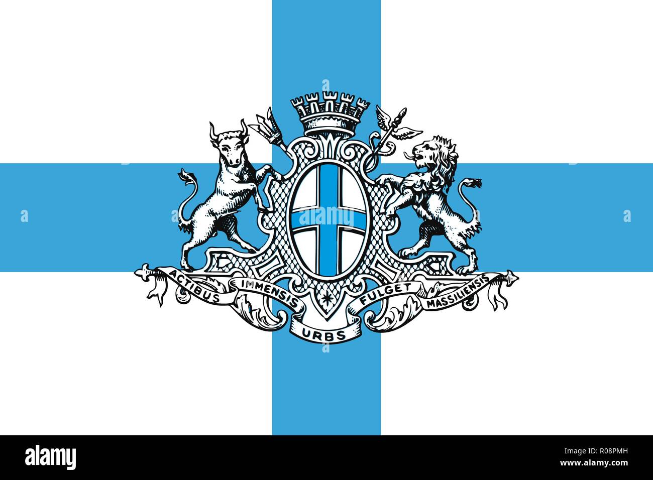 Simple bandera de Marsella. Tamaño correcto, proporción de colores