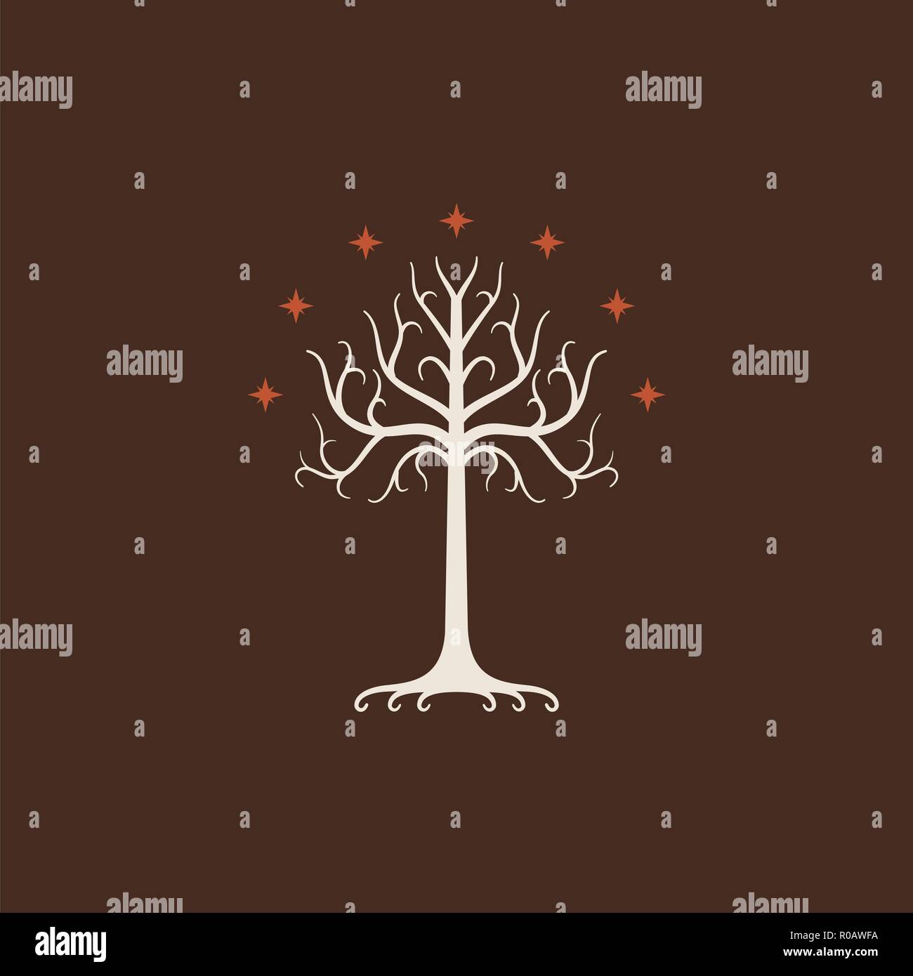 Árbol blanco de Gondor. Aislado sobre fondo marrón Ilustración del Vector
