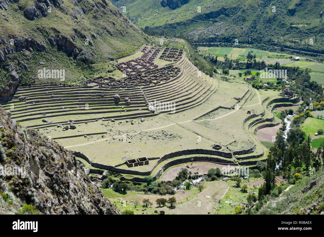 Patallacta, Llactapata o Q'ente Marka sitio arqueológico en el Camino Inca, Perú Foto de stock