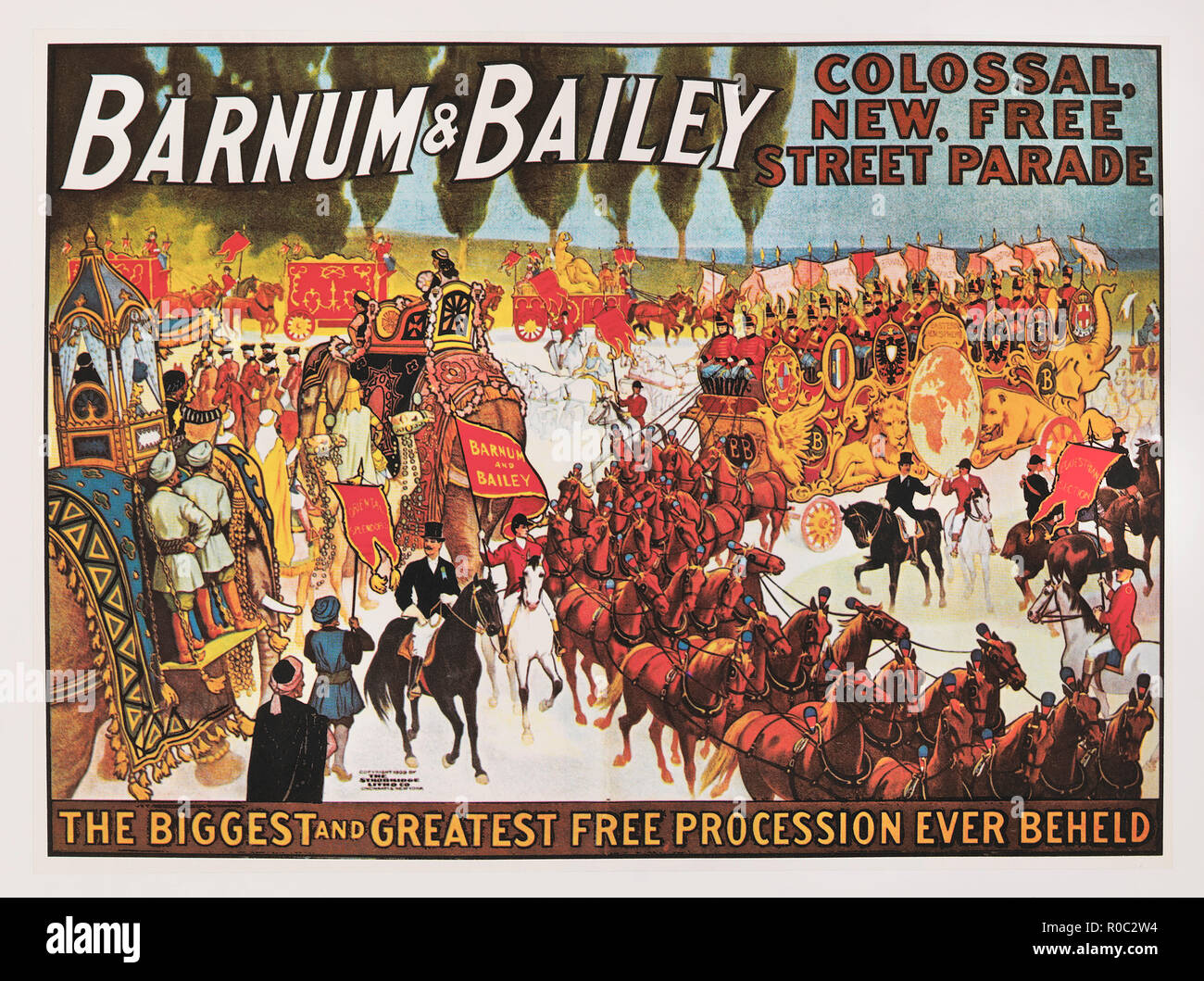 Barnum & Bailey colosal, Nuevos gratis Street Parade, el más grande y mejor en procesión libre nunca vió, póster de circo, litografía, 1909 Foto de stock