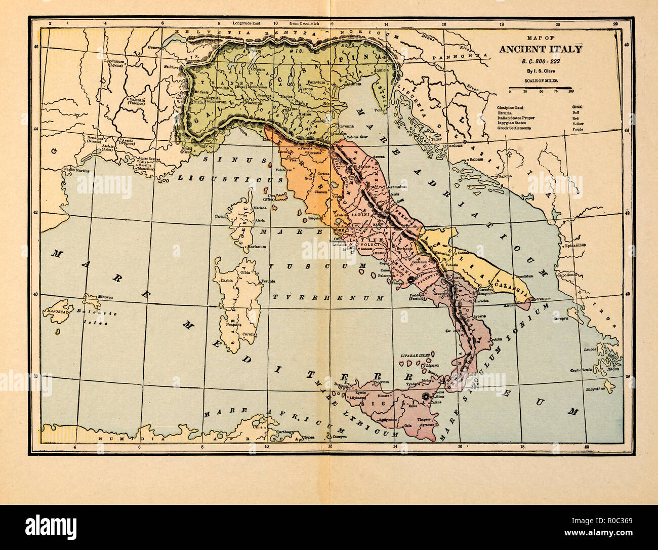 Mapa de Italia, antigua al 800-222 B.C. Foto de stock