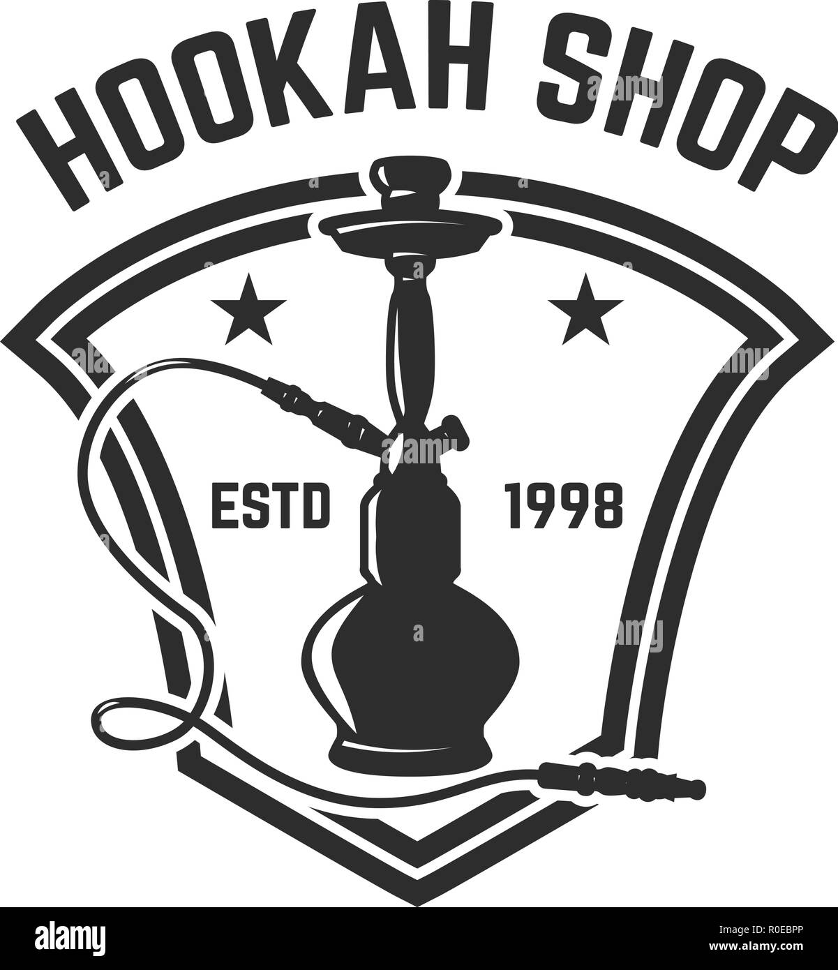 El Hookah shop. Emblema la plantilla con el narguile. Elemento de