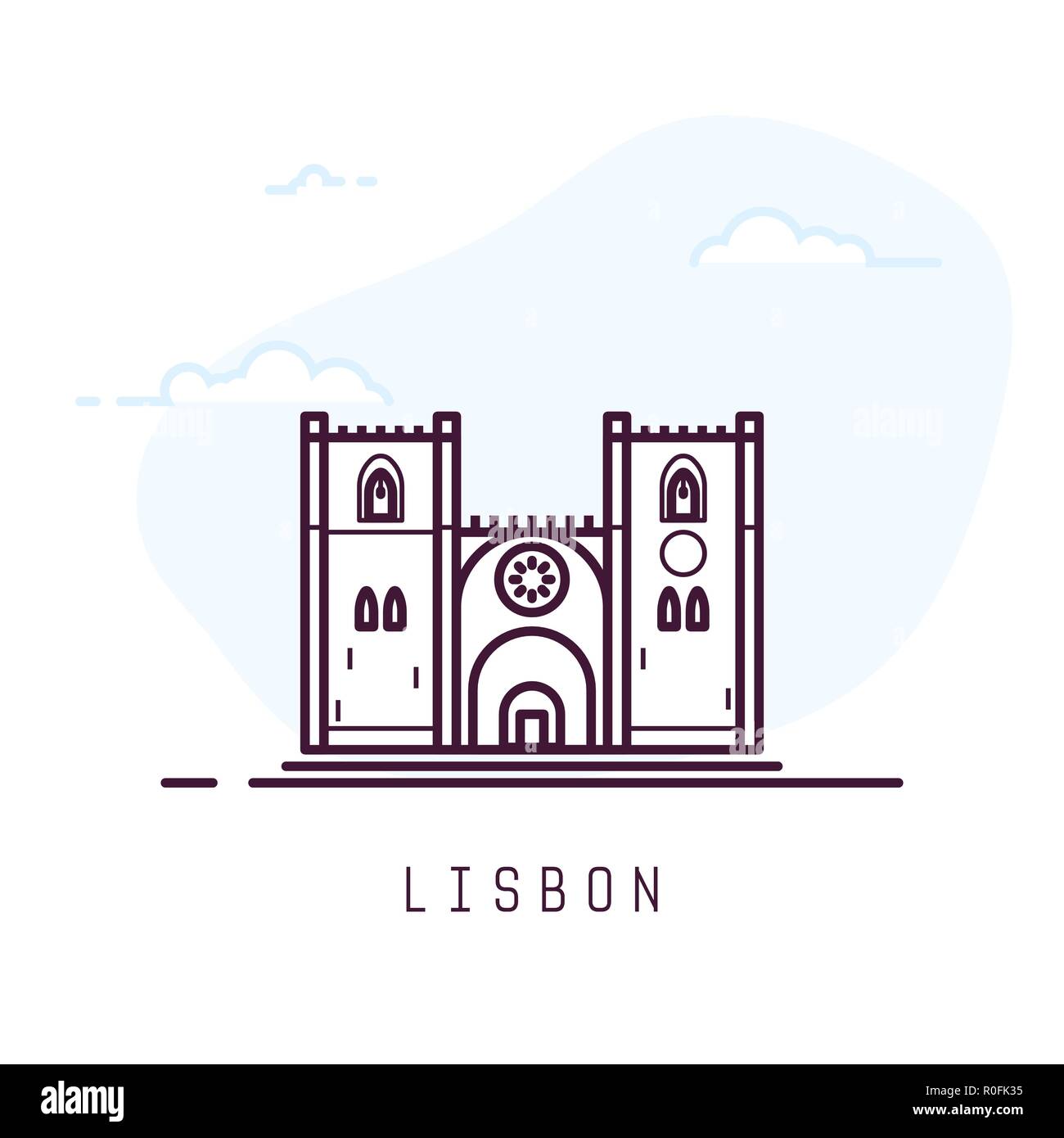 Edificio de estilo de línea de Lisboa Ilustración del Vector