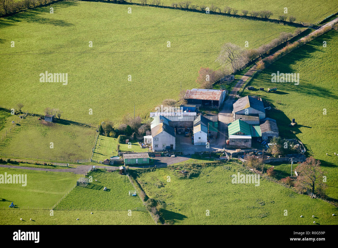Paisaje de campo de Cumbria, tomada desde el aire, en la zona de Penrith, Noroeste de Inglaterra, Reino Unido. Foto de stock