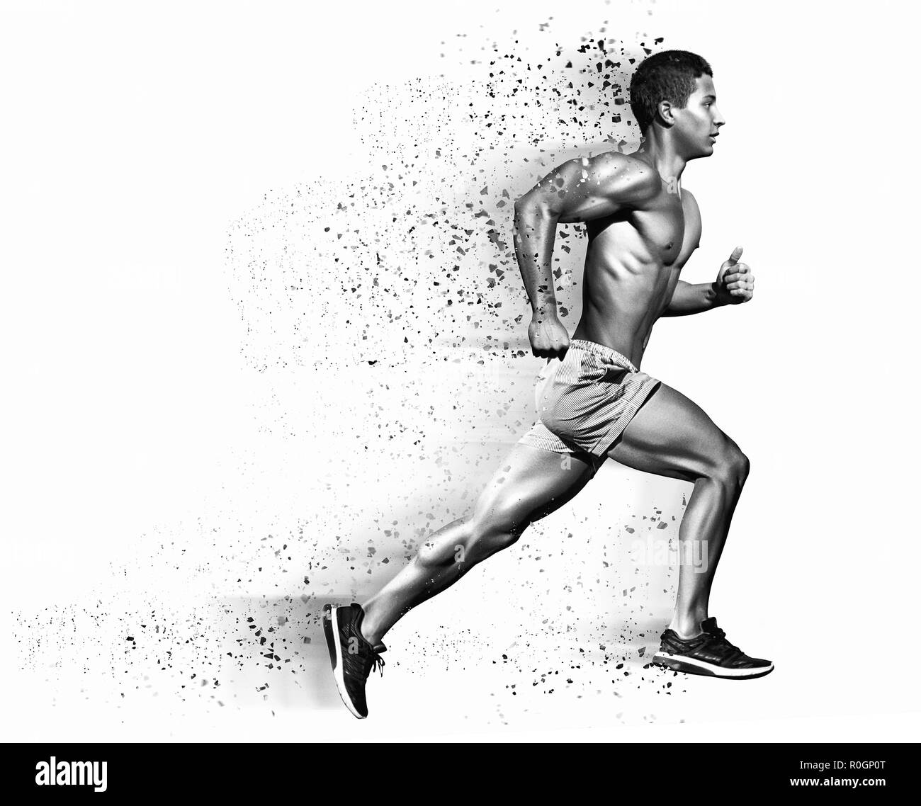 Concepto de deporte. Runner hombre. Aislado en blanco Foto de stock