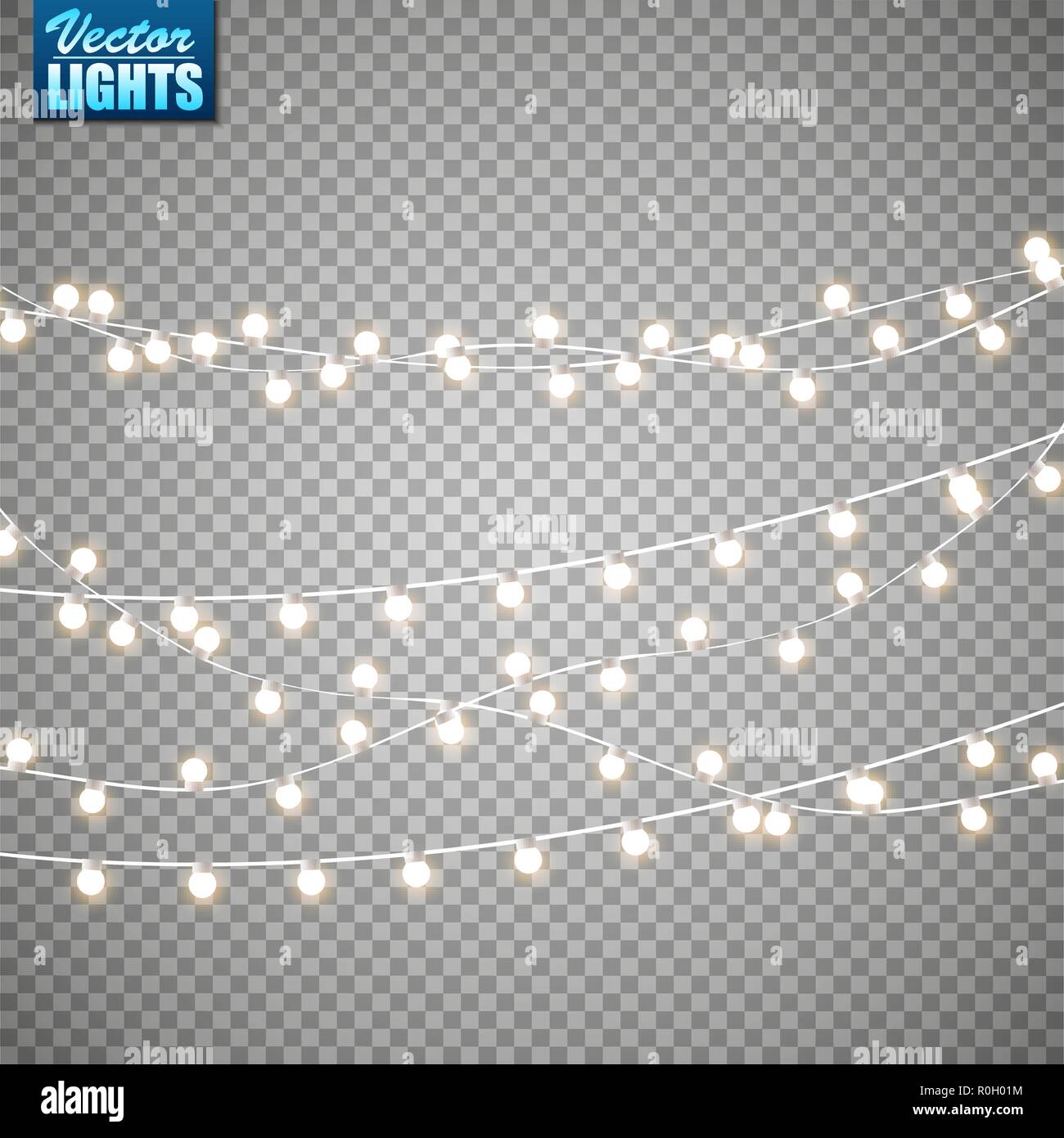 Las luces de Navidad aislado sobre fondo transparente. Juego de xmas dorado resplandeciente Garland. Ilustración vectorial Ilustración del Vector