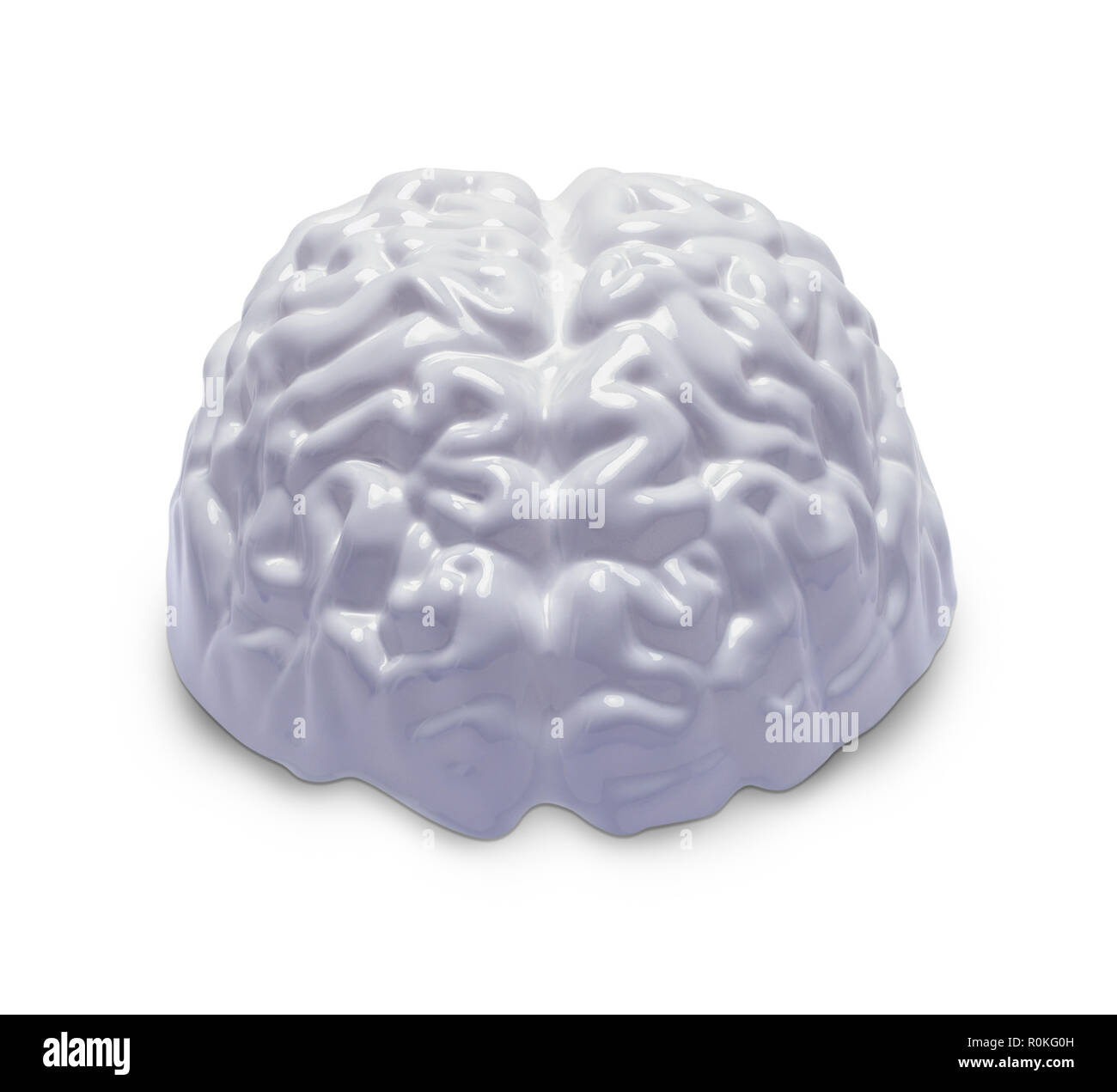 Vista frontal del cerebro humano blanco aislado sobre fondo blanco. Foto de stock
