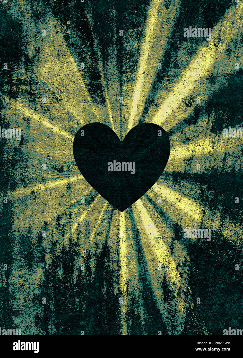 Negro sobre verde, Valentine corazón Grunge antecedentes starburst Foto de stock