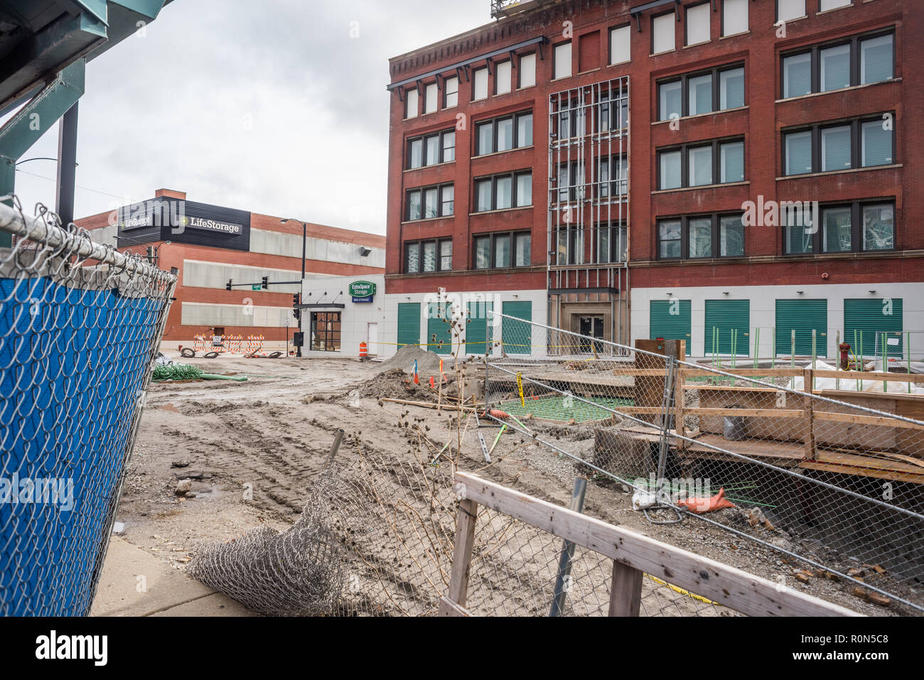 Reconstrucción de la Jane Byrne intercambio de círculo en el centro de Chicago. Foto de stock