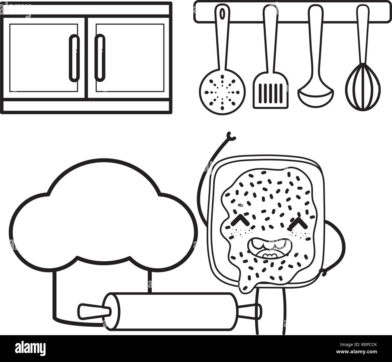 Juego de utensilios de cocina, estilo de dibujos animados