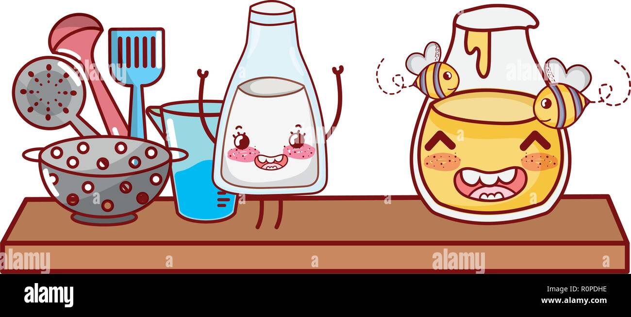 Cocina y alimentos caricaturas kawaii Imagen Vector de stock - Alamy