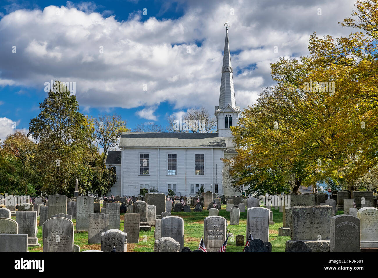 Ciudad común y Naciones Congregational Church, Little Compton, Rhode Island, EE.UU. Foto de stock