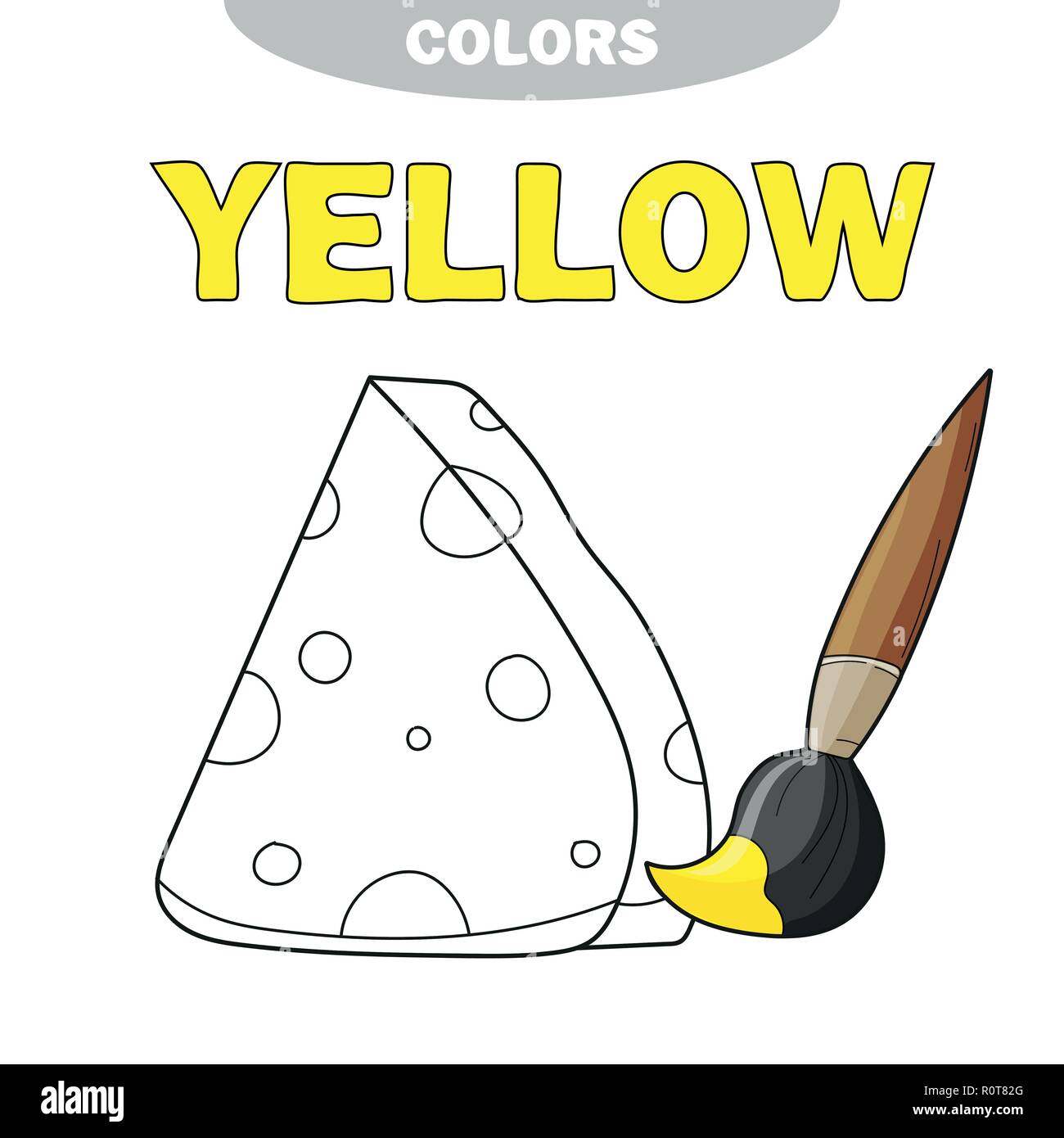 Libro para colorear la página Plantilla con queso, muestras de colores.  ilustración vectorial - Aprender El color amarillo - coloring book Imagen  Vector de stock - Alamy