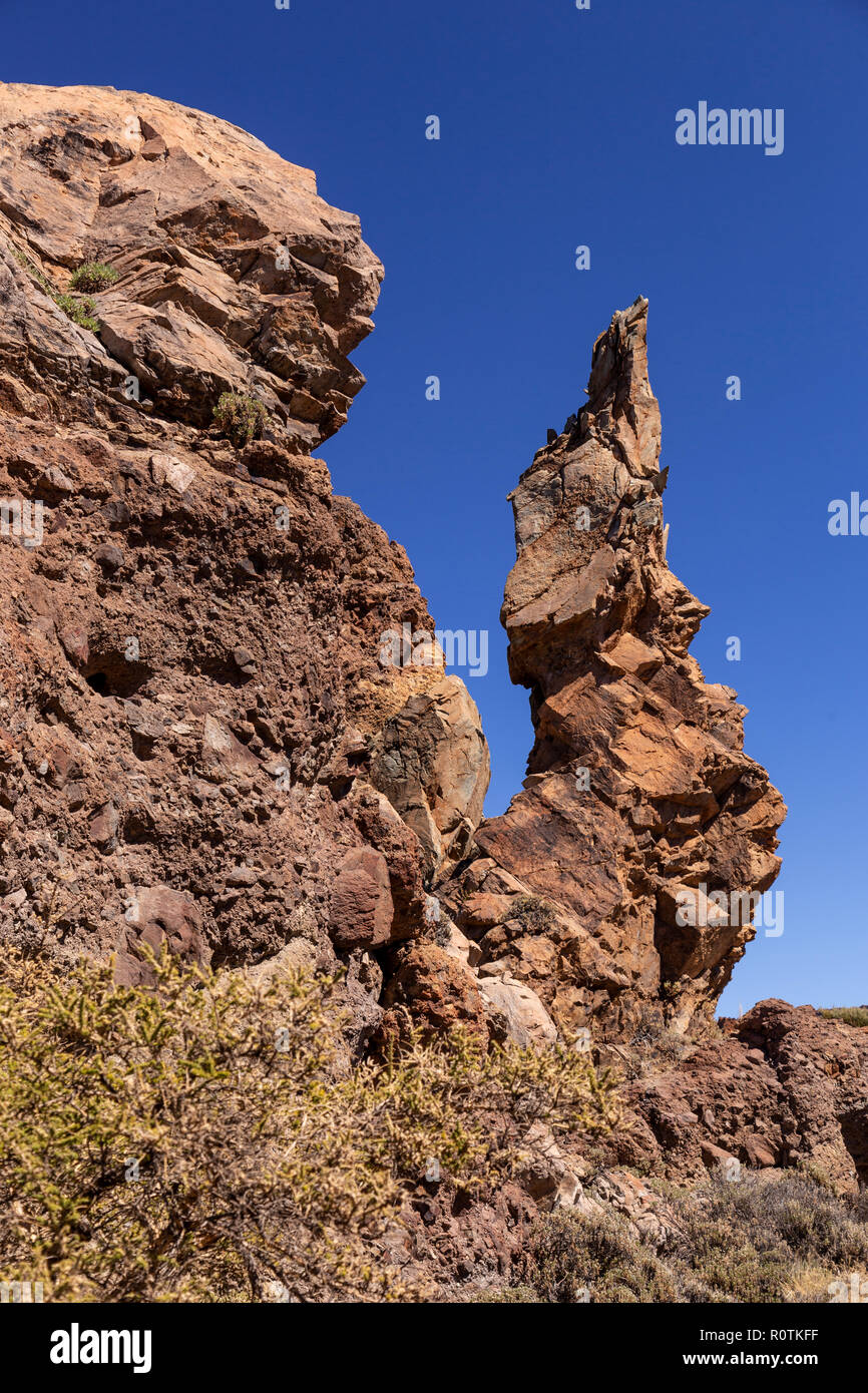 Los Roques de García, en el Parque Nacional del Teide en Tenerife en las Islas Canarias Foto de stock