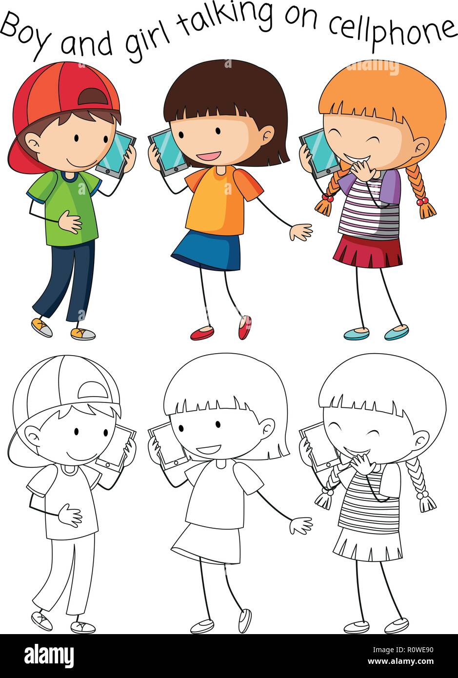 Niño y niña hablando por teléfono móvil ilustración Imagen Vector de stock Alamy Niño y niña hablando por teléfono móvil ilustración Imagen Vector de stock Alamy