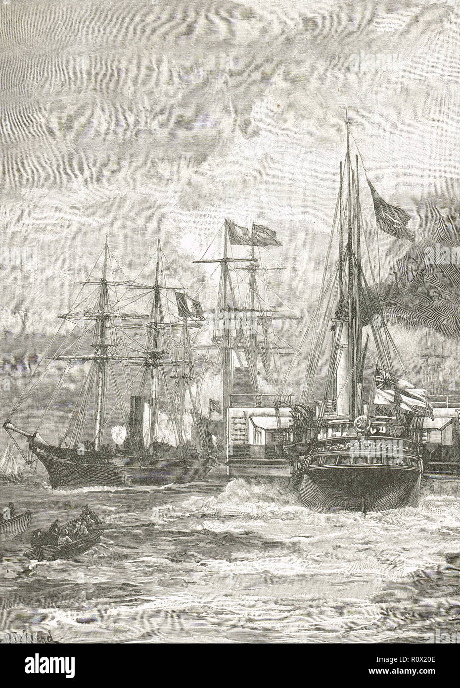 La recepción de la flota francesa en Portsmouth revisión de la flota, el 28 de agosto de 1865. Foto de stock