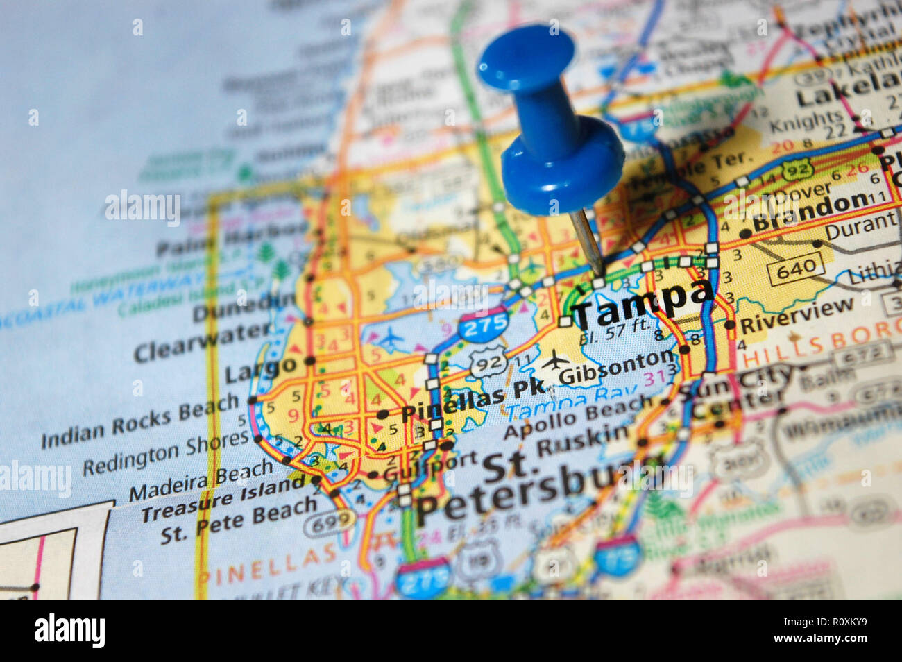Mapa De Tampa Fl Un Mapa De Tampa, Florida, Marcados Con Un Alfiler Fotografía De Stock -  Alamy