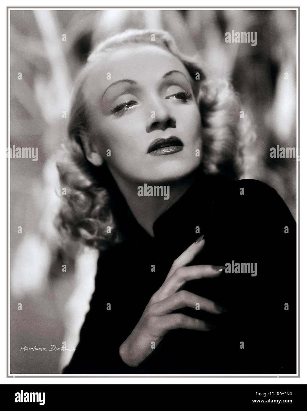 MARLENE DIETRICH 1920 B&W elegante foco suave estrellas de cine de Hollywood Studio portrait 1901-1992 firmado Foto de stock