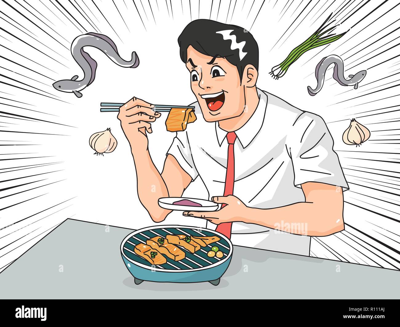 Hombre Y Mujer Comiendo Alimentos Y El Desierto En Una Tabla Del Estilo De Dibujos Animados Ilustracion Vectorial 005 Imagen Vector De Stock Alamy
