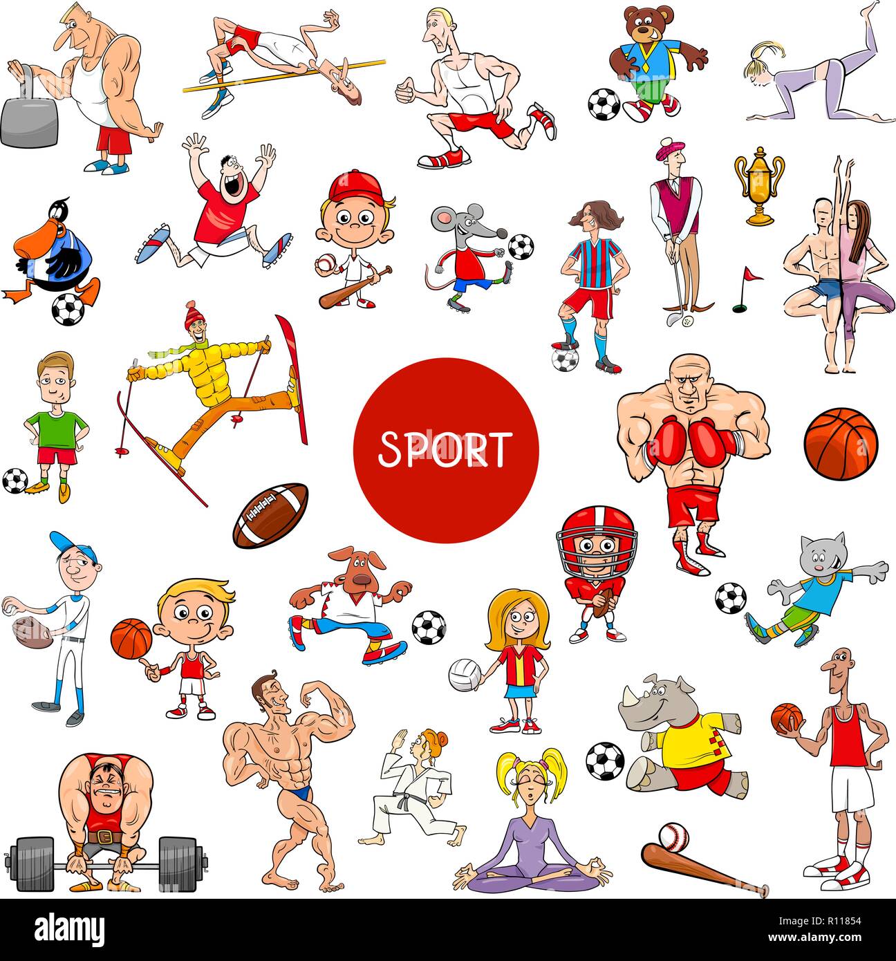 Ilustracion De Personajes De Dibujos Animados De Personas Y Disciplinas Deportivas Conjunto Grande Imagen Vector De Stock Alamy