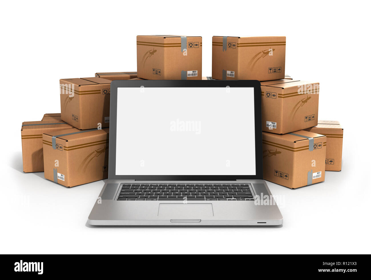 Cajas de cartón y paquetes paquete portátil - Logística, carga, entrega y  envío concepto.3D rendering Fotografía de stock - Alamy