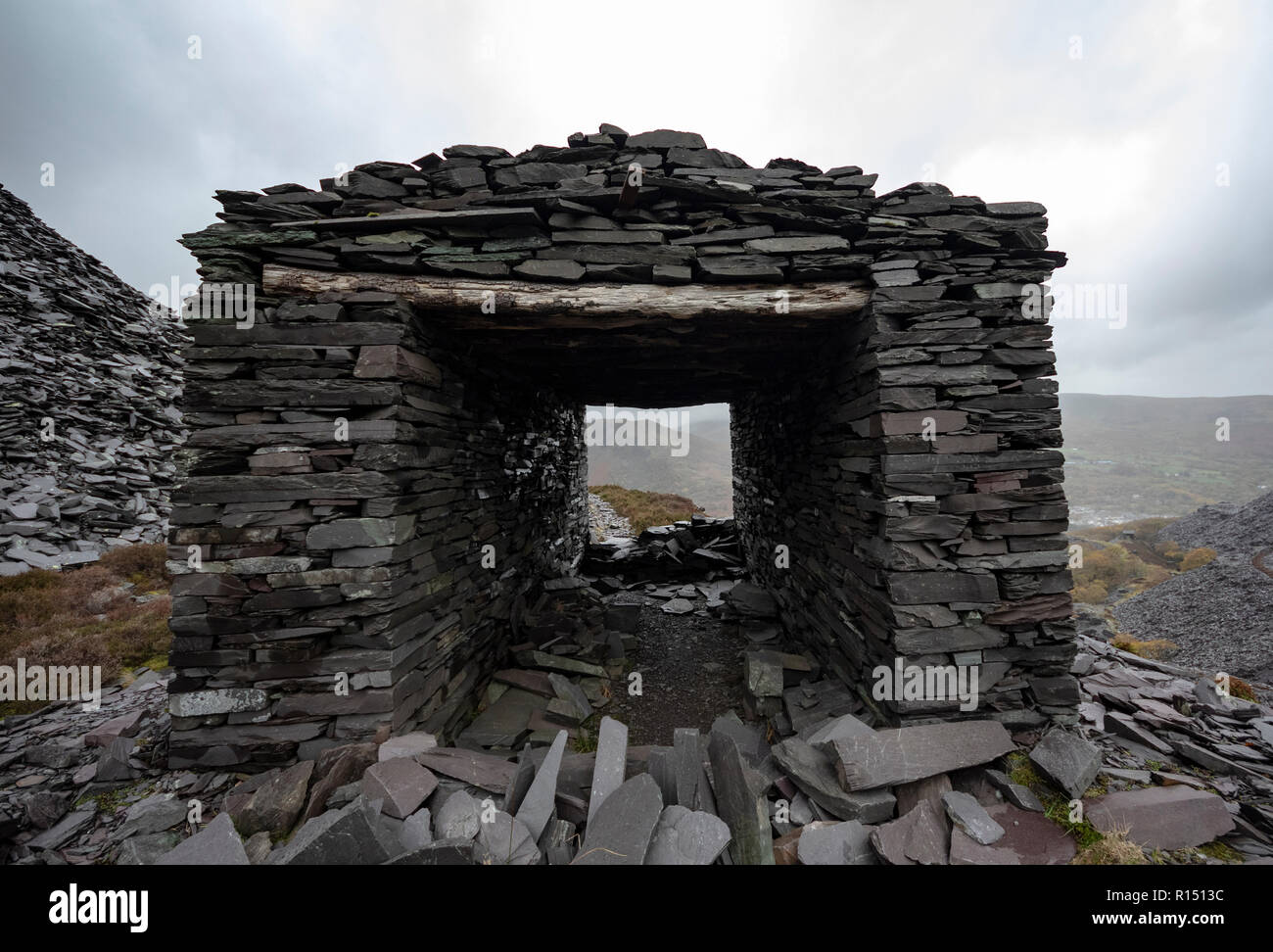 Edificio En Ruinas De La Cantera, La Cantera De Dinorwig Foto de stock