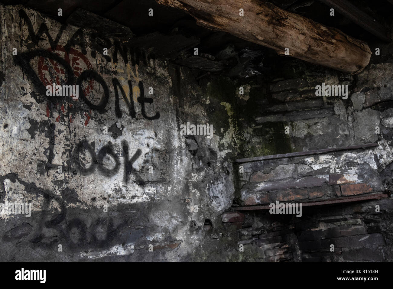 Graffiti, Ruinas De La Cantera De Dinorwig Foto de stock