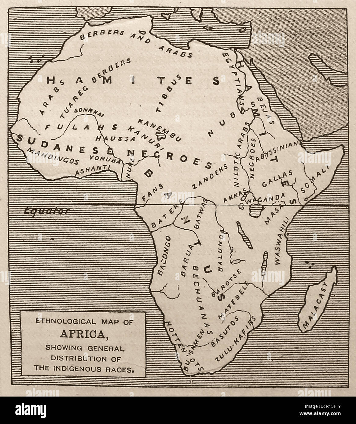 Un 1888 etolï mapa de África, que muestra la distribución de las razas indígenas /tribus Foto de stock