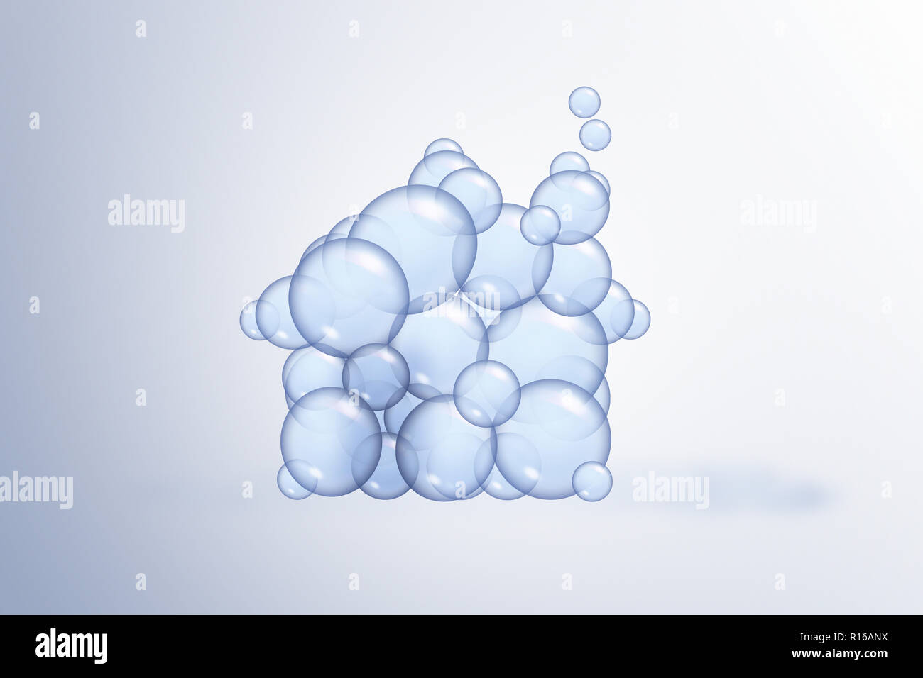 Burbujas azules conectando juntos, high key imagen digital Foto de stock