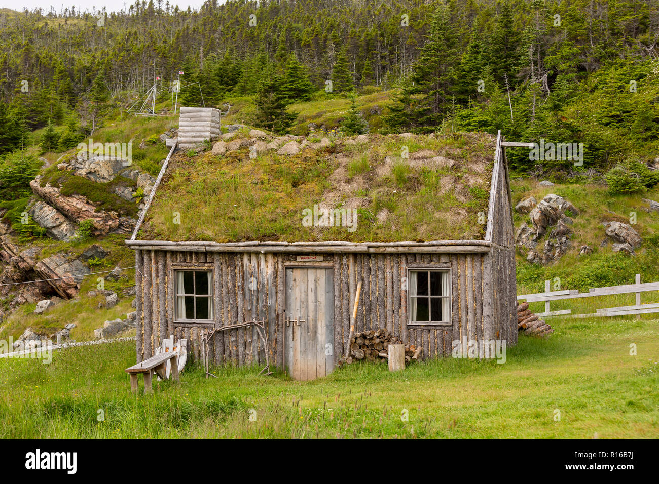 CAPE RANDOM, Newfoundland, Canadá - Random Passage movie set, réplica de pueblo de pescadores. Foto de stock