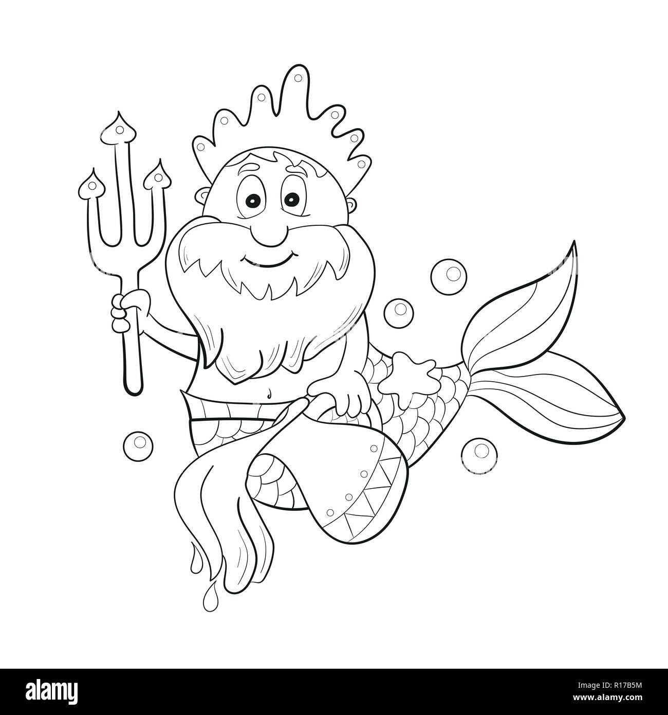 Horóscopo signo del zodíaco: acuario. Cartoon Poseidon. Colorear para niños Ilustración del Vector