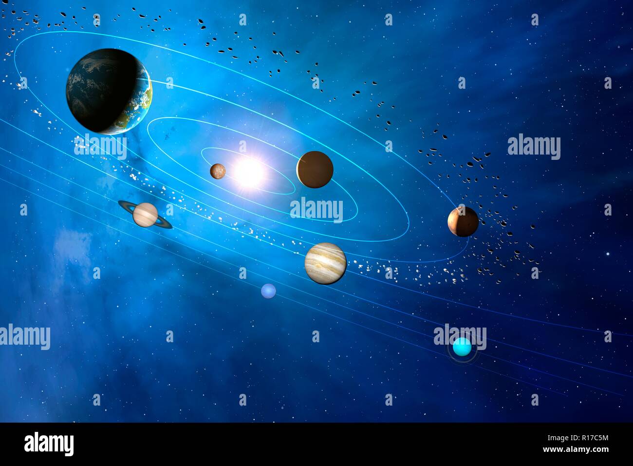 Ilustración Del Sistema Solar Mostrando Las Trayectorias De Los Ocho Grandes Planetas Que 0730