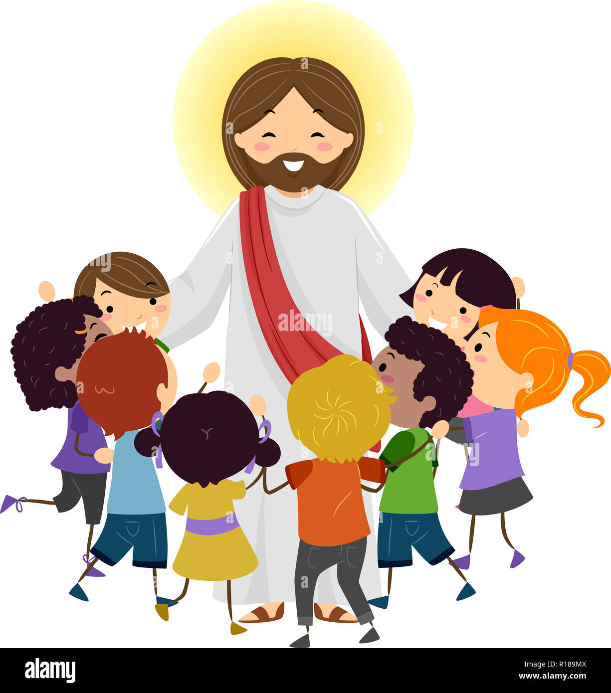 Ilustración de Jesucristo siendo rodeado por Stickman Kids Fotografía