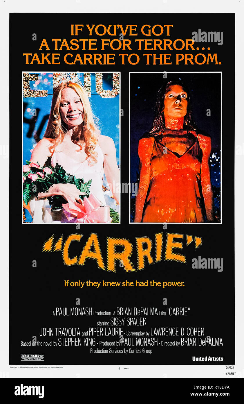 Carrie (1976), dirigida por Brian De Palma y protagonizada por Sissy Spacek, Piper Laurie, Amy Irving y William Katt. Adaptación de la novela de Stephen King sobre una chica con telekinesis. Foto de stock