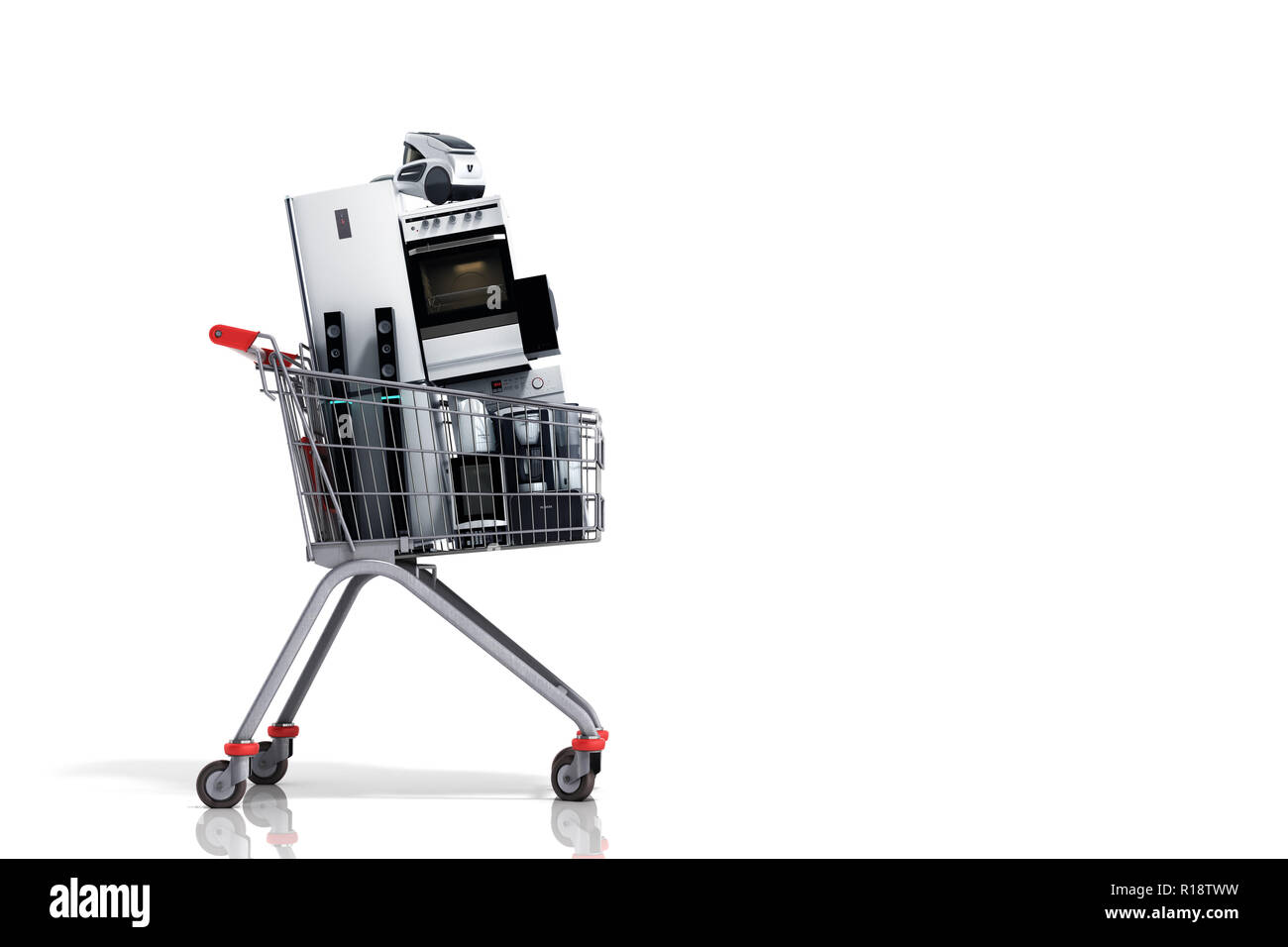 Electrodomésticos en el CARRITO E-commerce o compras en línea concepto 3D  Render Fotografía de stock - Alamy