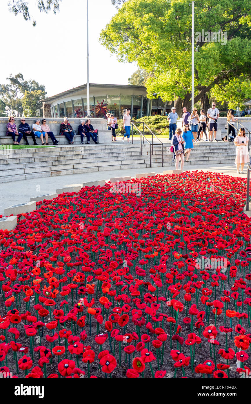 2018 Remembrance Day amapola mostrar Proyecto artesanal de amapola en el Parque Kings Perth Australia Occidental Foto de stock