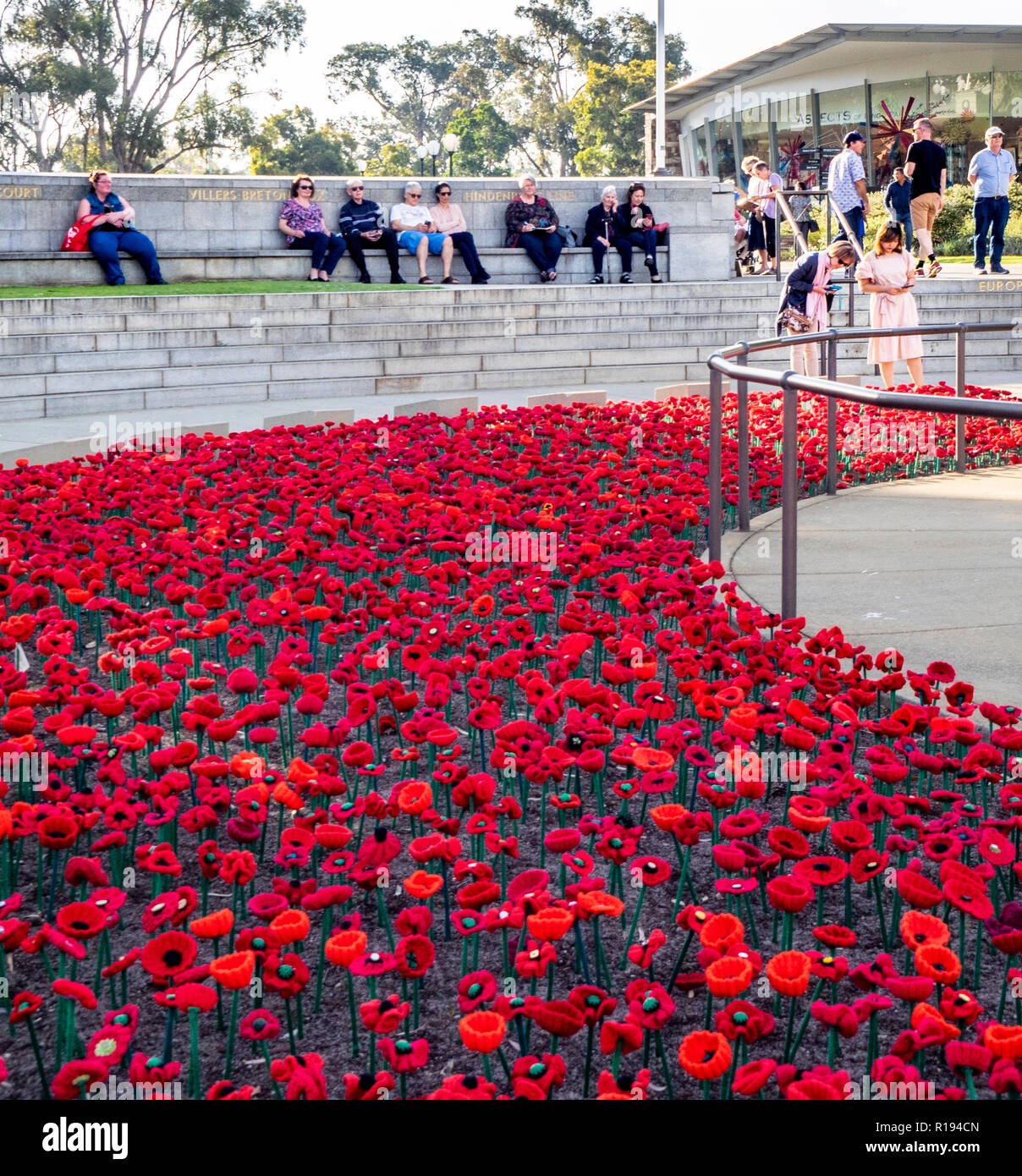 2018 Remembrance Day amapola mostrar Proyecto artesanal de amapola en el Parque Kings Perth Australia Occidental Foto de stock