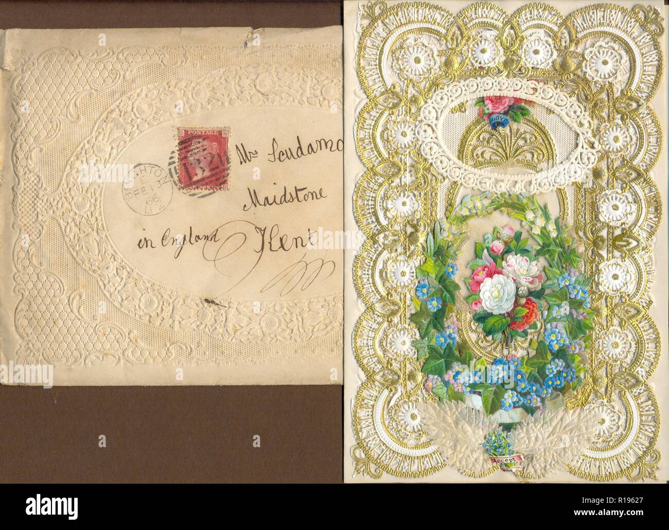 Elaborar capas Valentine Victoriana con envoltura original 1866 Foto de stock