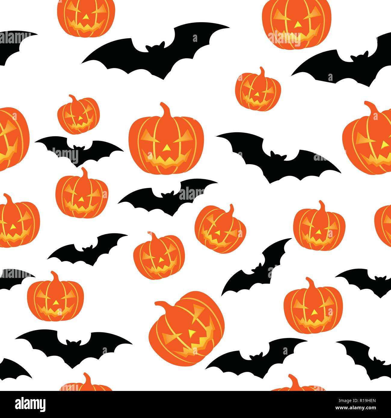 Ilustración de fondo perfecta para Halloween con murciélagos y calabazas Naranja Negro Jack O