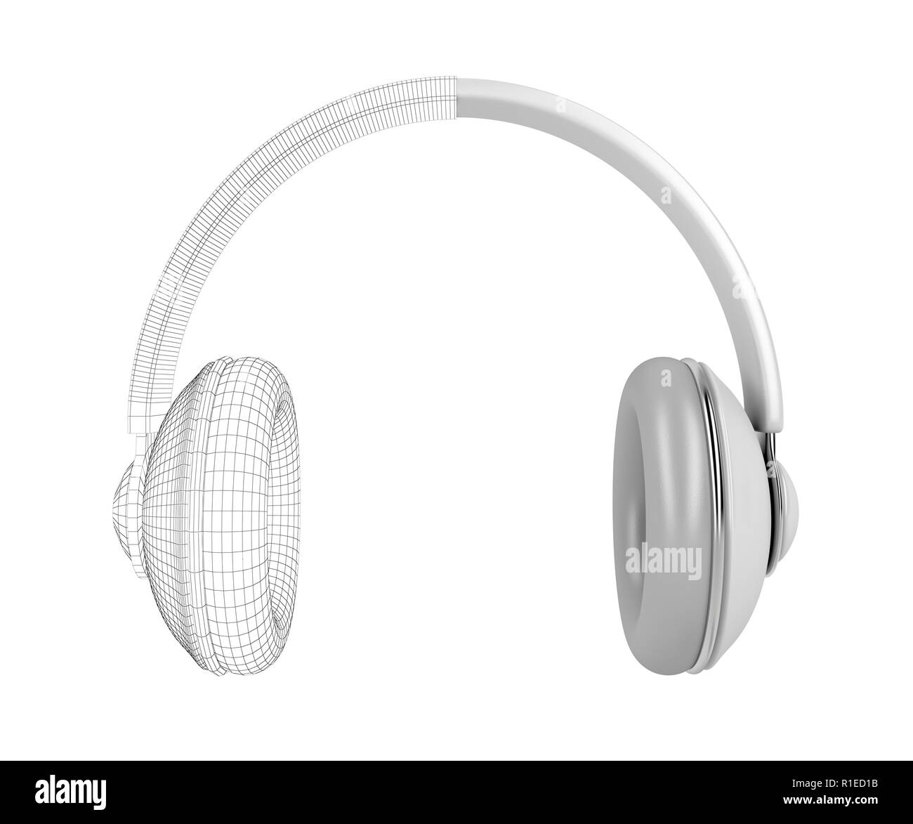 3D Render de grandes auriculares tipo diadema con visible trama Foto de stock