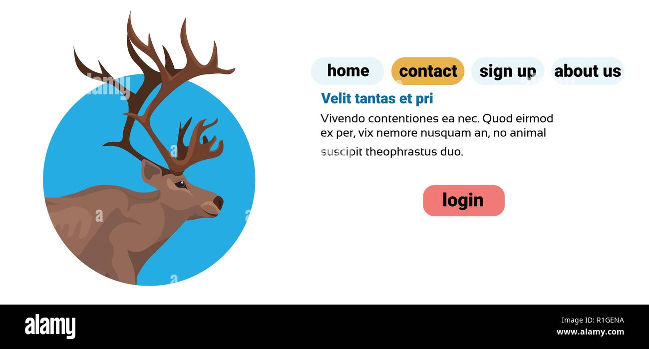 Retrato de ciervo animal de dibujos animados de renos fondo azul plana copia de tarjetas de felicitación de navidad el espacio horizontal Ilustración del Vector