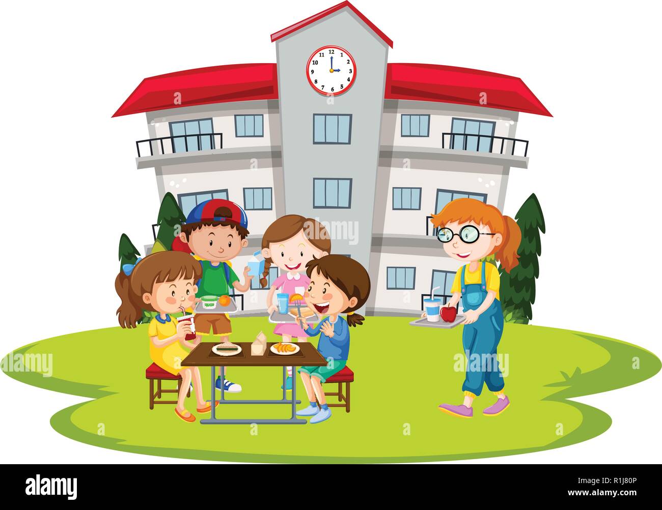 Los Ninos Almorzando En La Escuela Ilustracion Imagen Vector De Stock Alamy